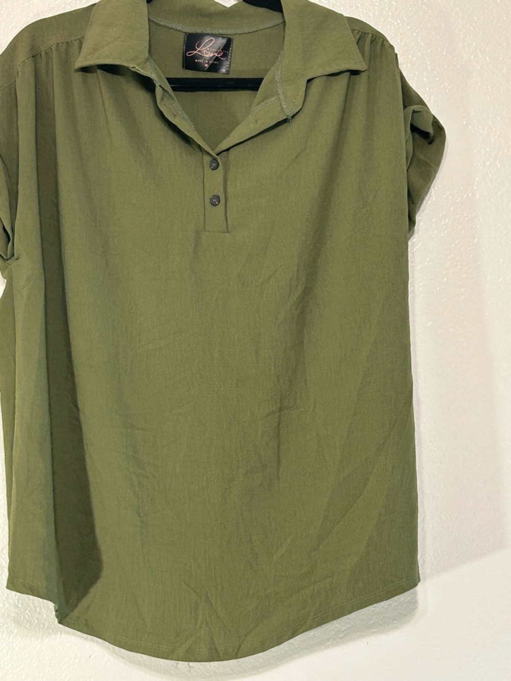 Love by Victoria Olive Green Button Front Blouse Top Size M